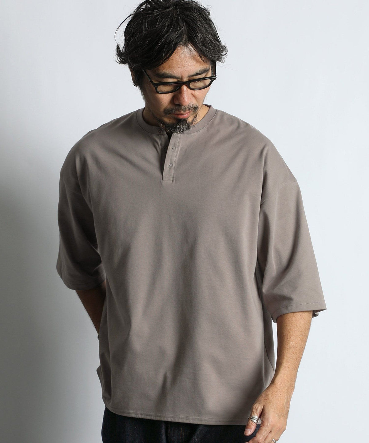 2層構造 吸水速乾クールマックス オーバーサイズ リラックス ヘンリーTシャツ