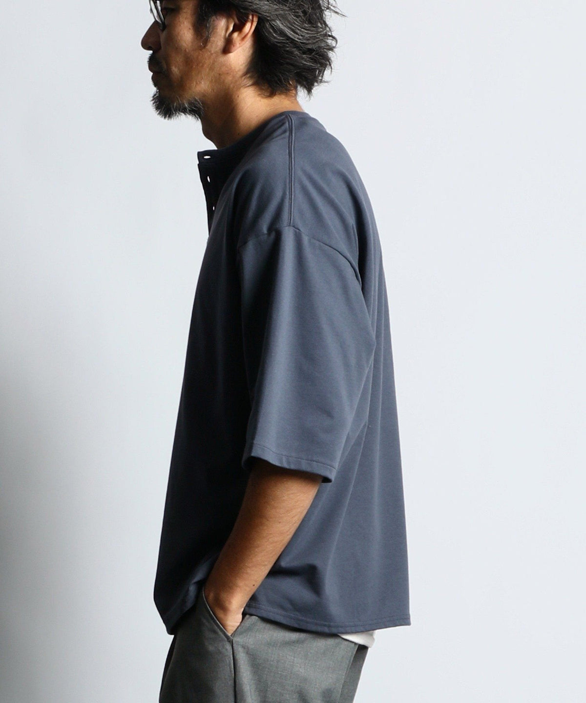 2層構造 吸水速乾クールマックス オーバーサイズ リラックス ヘンリーTシャツ