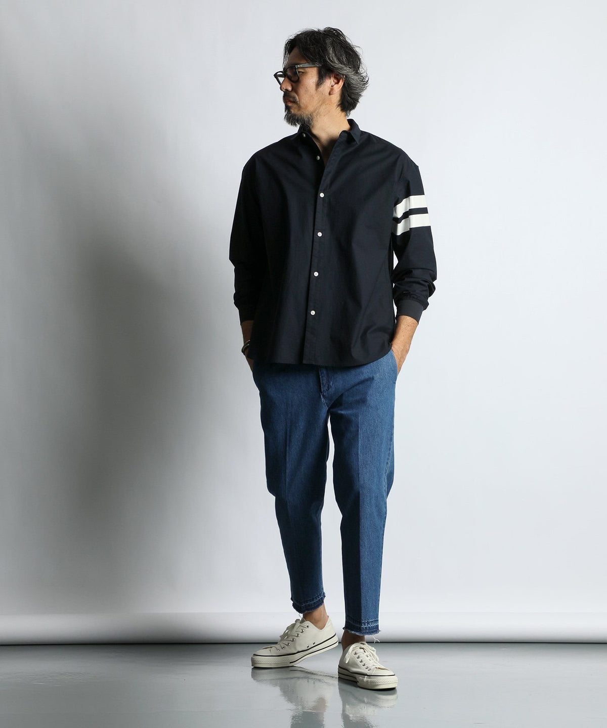 バックサテン ショートカラー リブ袖シャツ【WEB限定アイテム】