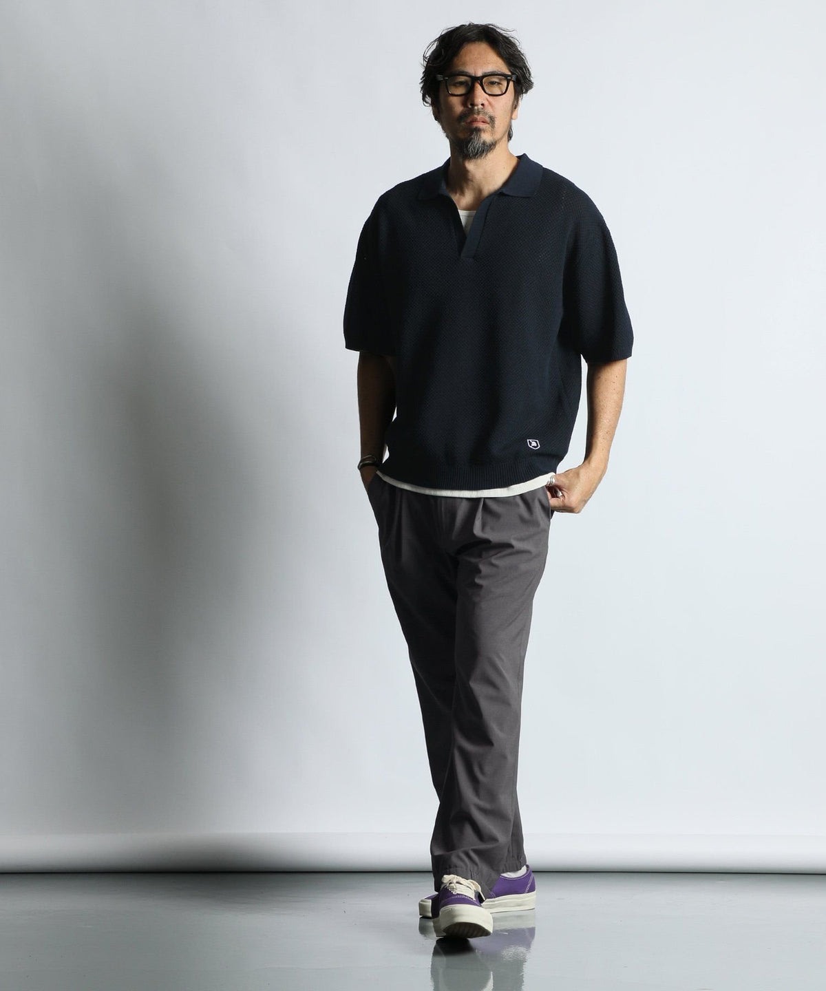 mesh knit skipper polo
