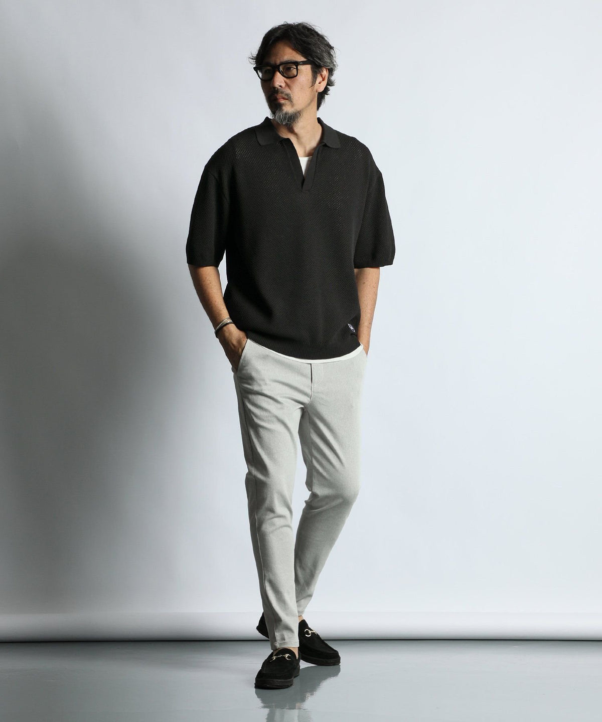mesh knit skipper polo
