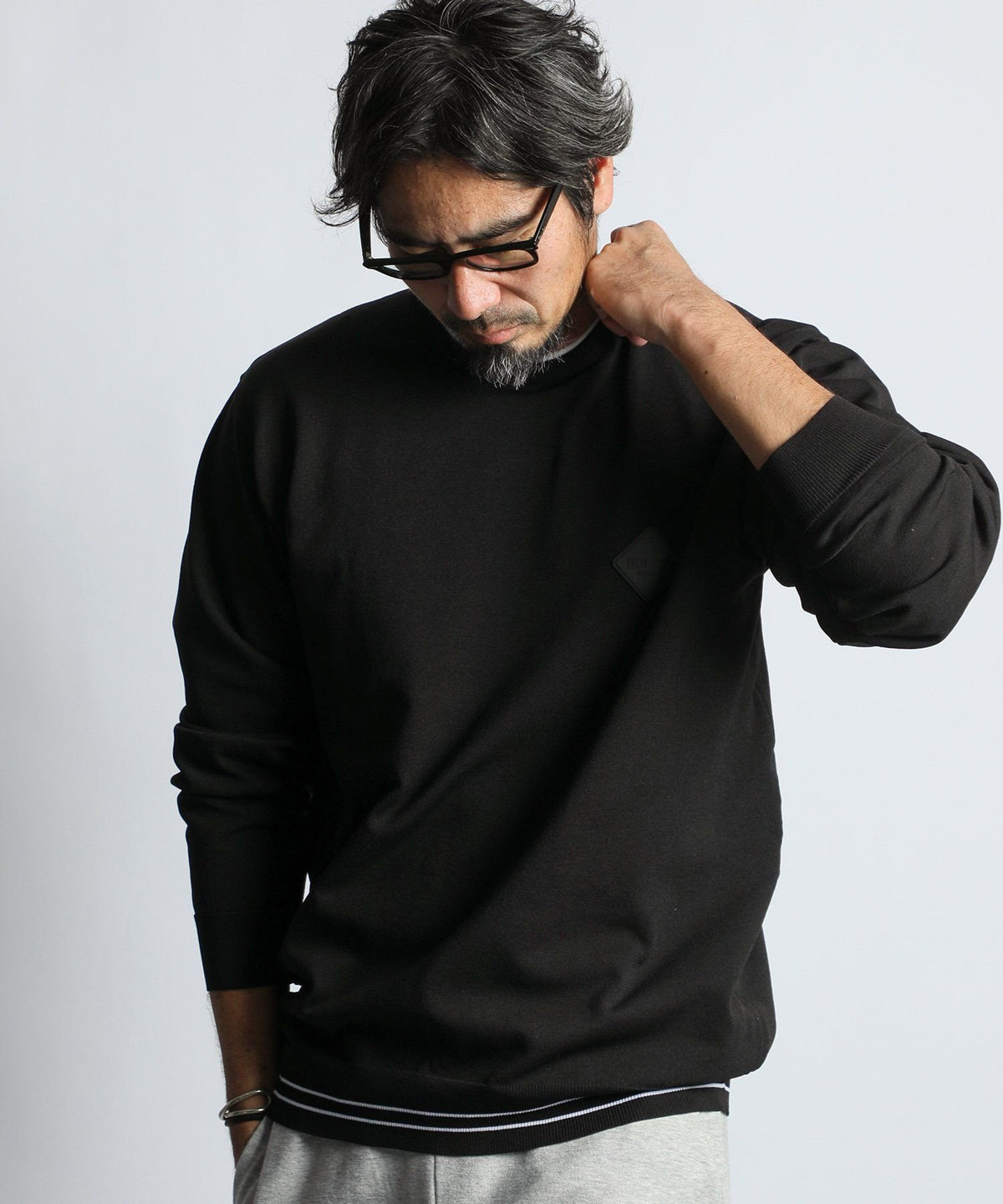 〔BLACK LABEL〕:自宅で洗える ジャガードロゴニット