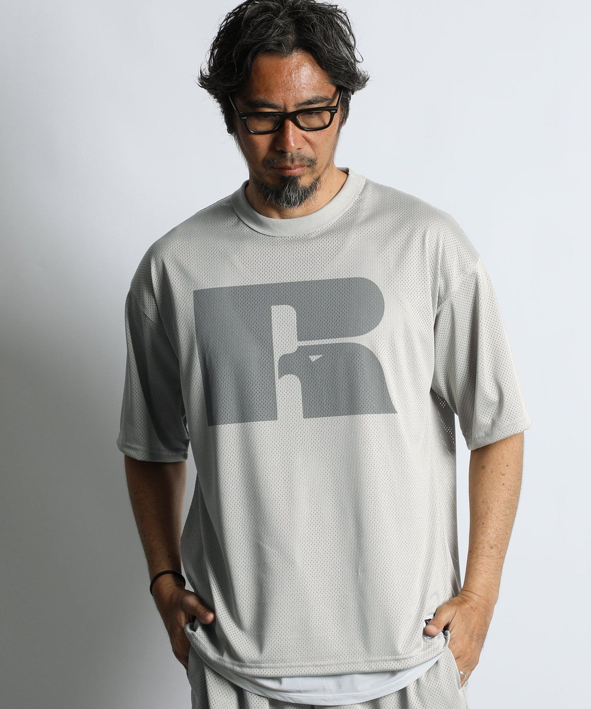 〔BLACK LABEL〕:セットアップ対応 ラッセルアスレティック別注 メッシュTシャツ