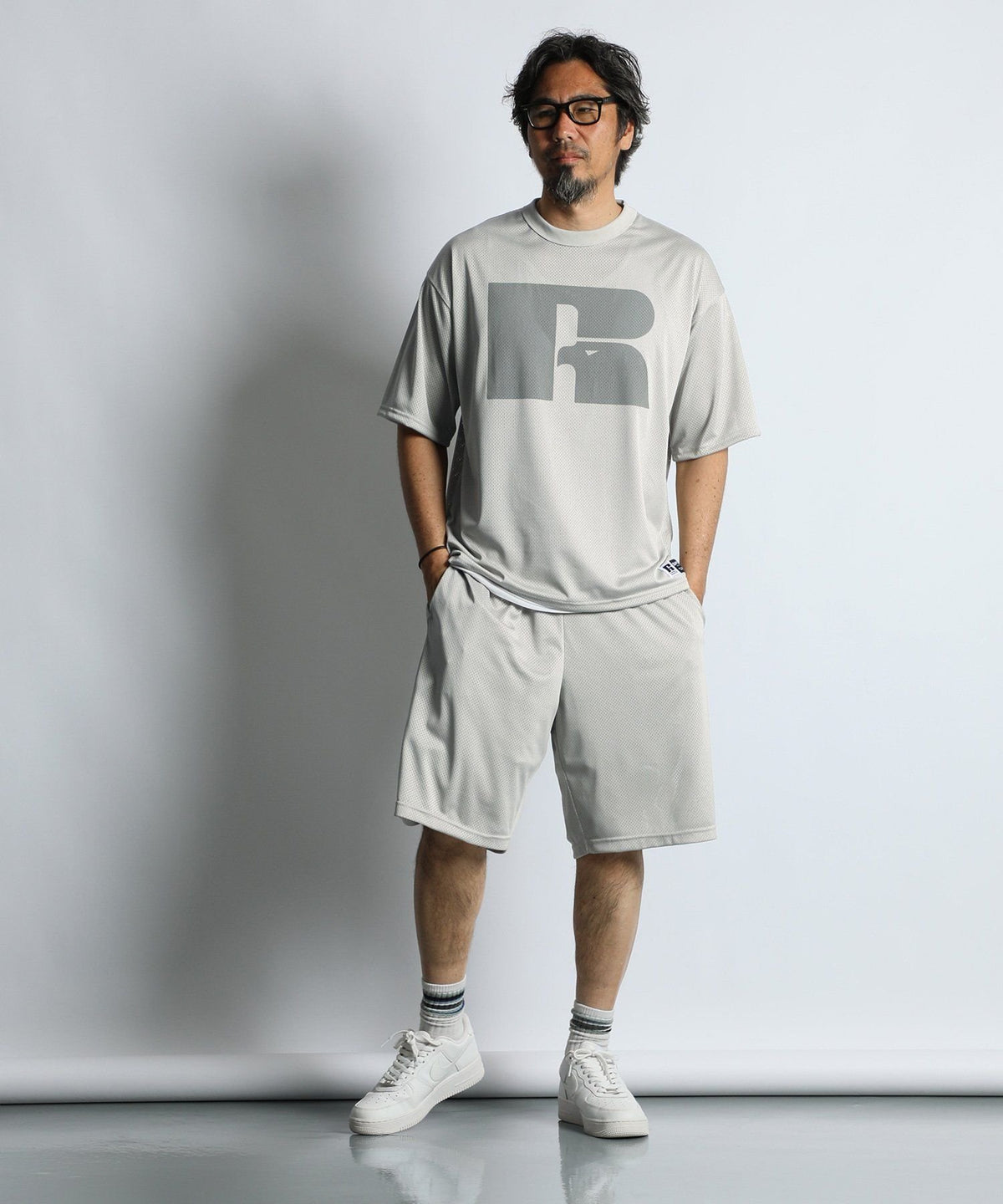 〔BLACK LABEL〕:セットアップ対応 ラッセルアスレティック別注 メッシュTシャツ