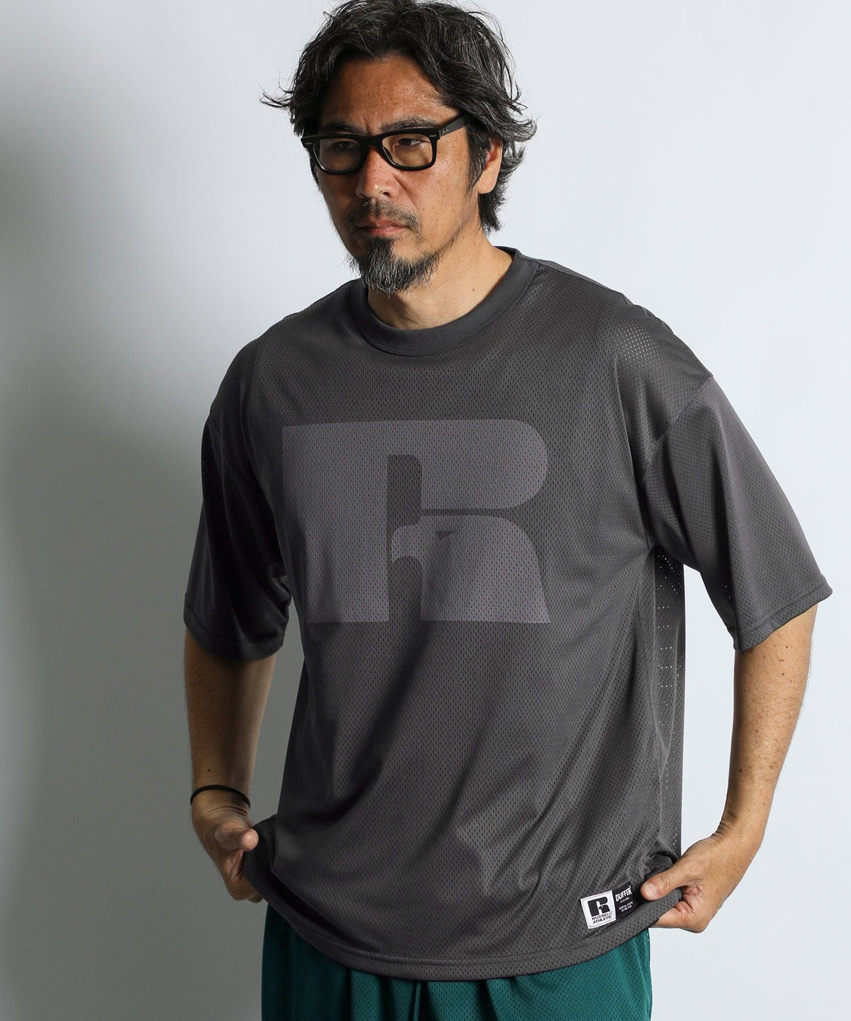 〔BLACK LABEL〕:セットアップ対応 ラッセルアスレティック別注 メッシュTシャツ