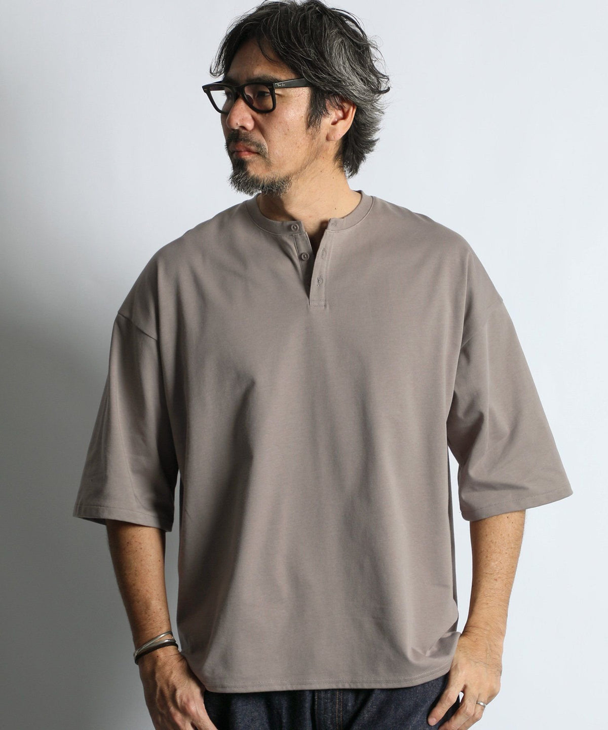 2層構造 吸水速乾クールマックス オーバーサイズ リラックス ヘンリーTシャツ