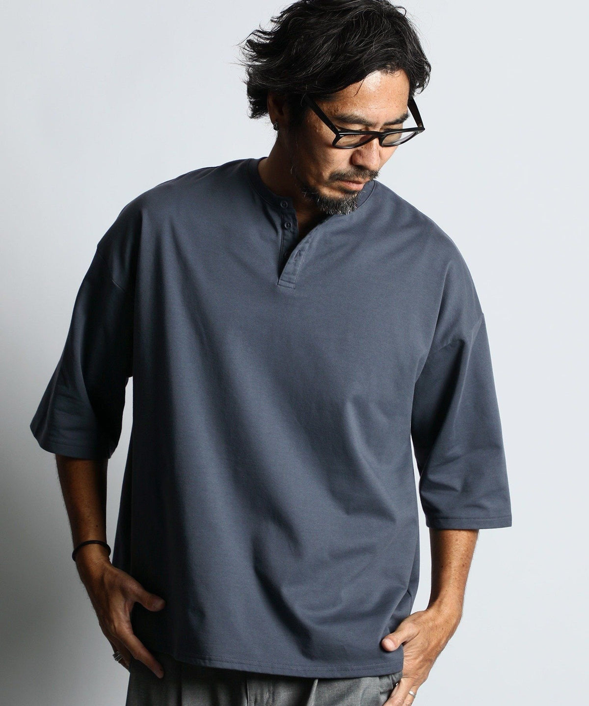 2層構造 吸水速乾クールマックス オーバーサイズ リラックス ヘンリーTシャツ