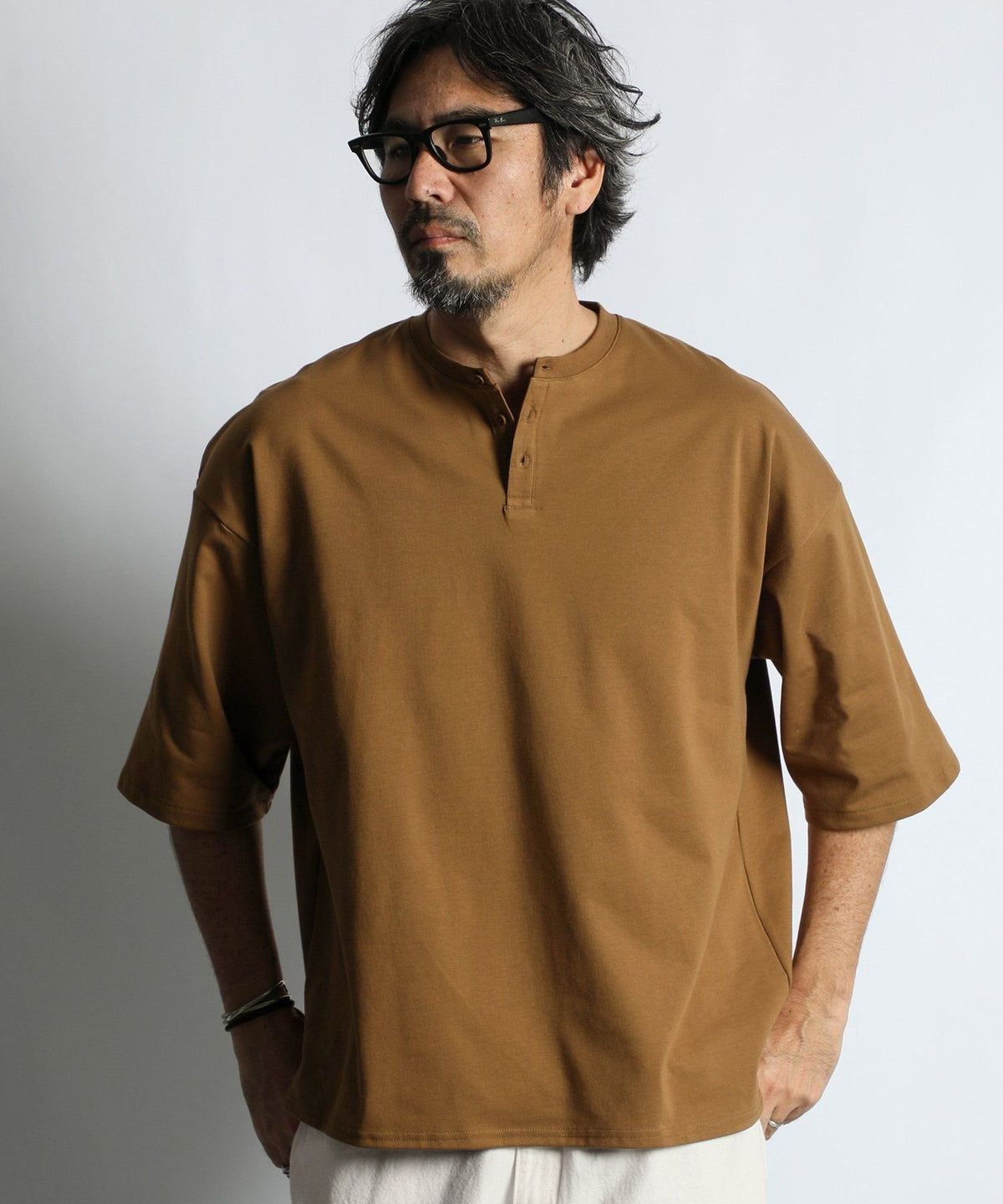 2層構造 吸水速乾クールマックス オーバーサイズ リラックス ヘンリーTシャツ