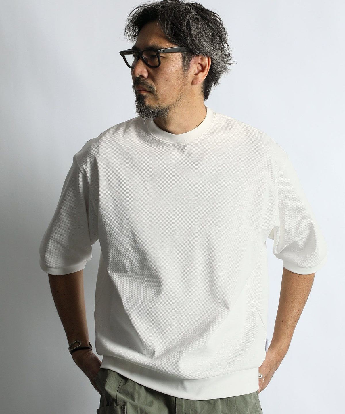 高収縮機能素材「エアフレックス」5分袖 ハニカム リラックスTEE【WEB限定アイテム】