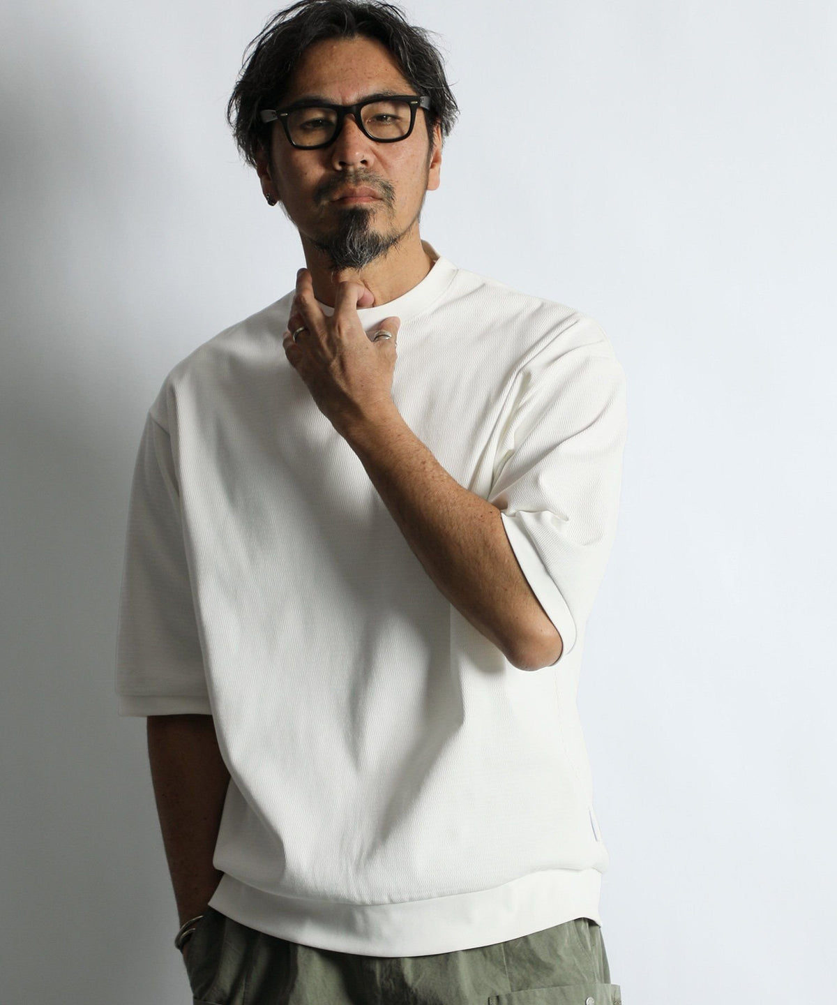 高収縮機能素材「エアフレックス」5分袖 ハニカム リラックスTEE【WEB限定アイテム】