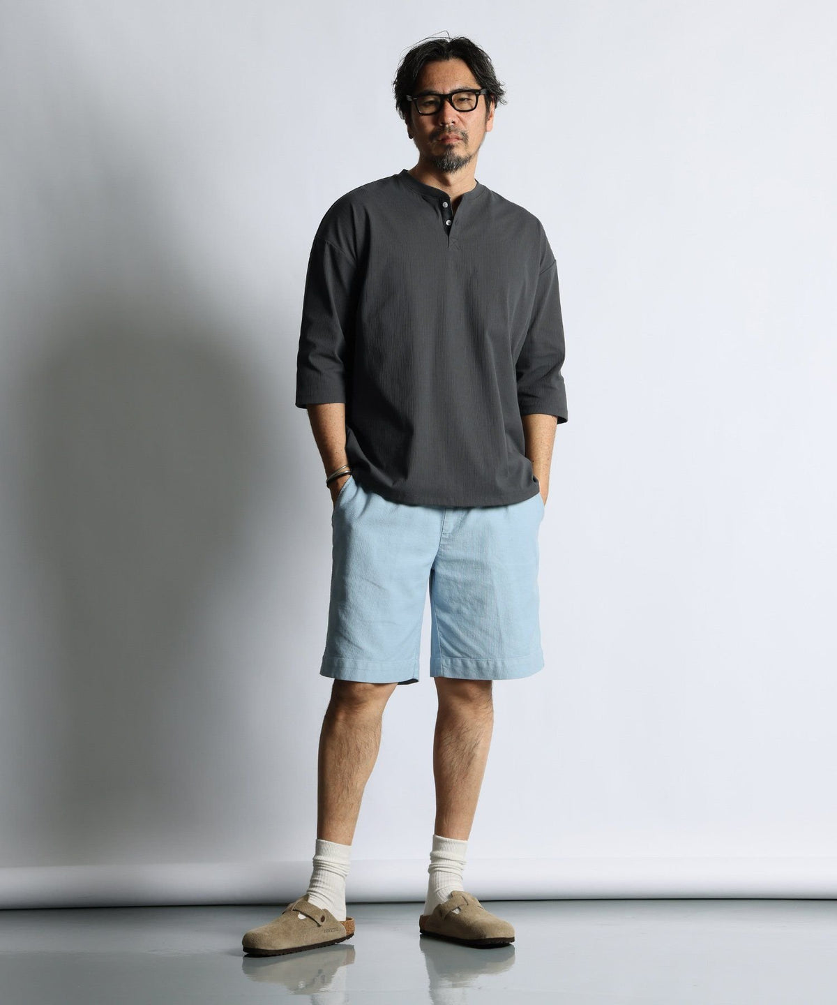 高収縮機能素材「エアフレックス」ランダムリブ 7分袖Tシャツ