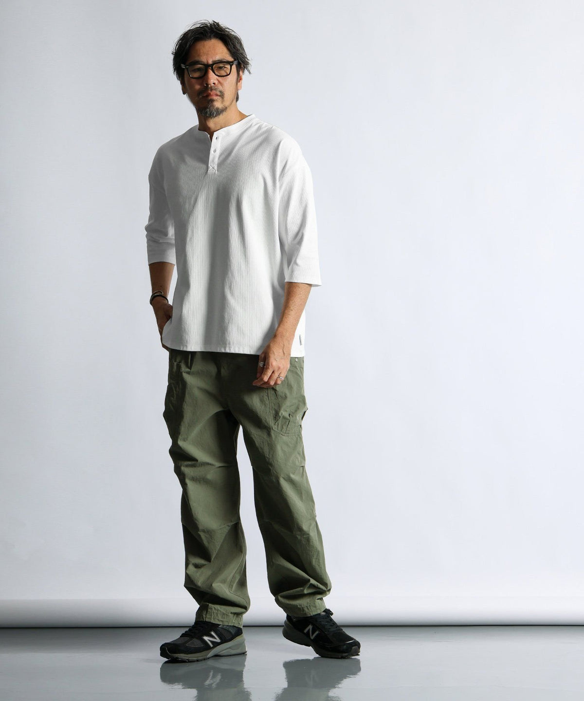 高収縮機能素材「エアフレックス」ランダムリブ 7分袖Tシャツ