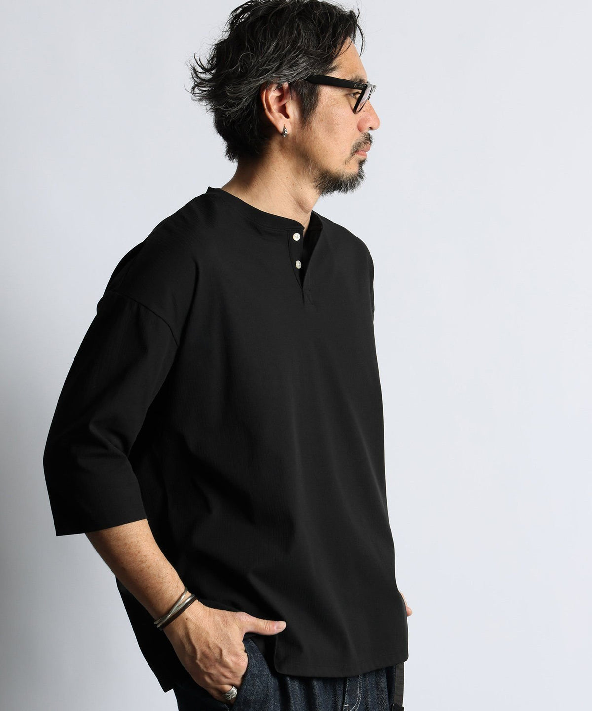 高収縮機能素材「エアフレックス」ランダムリブ 7分袖Tシャツ