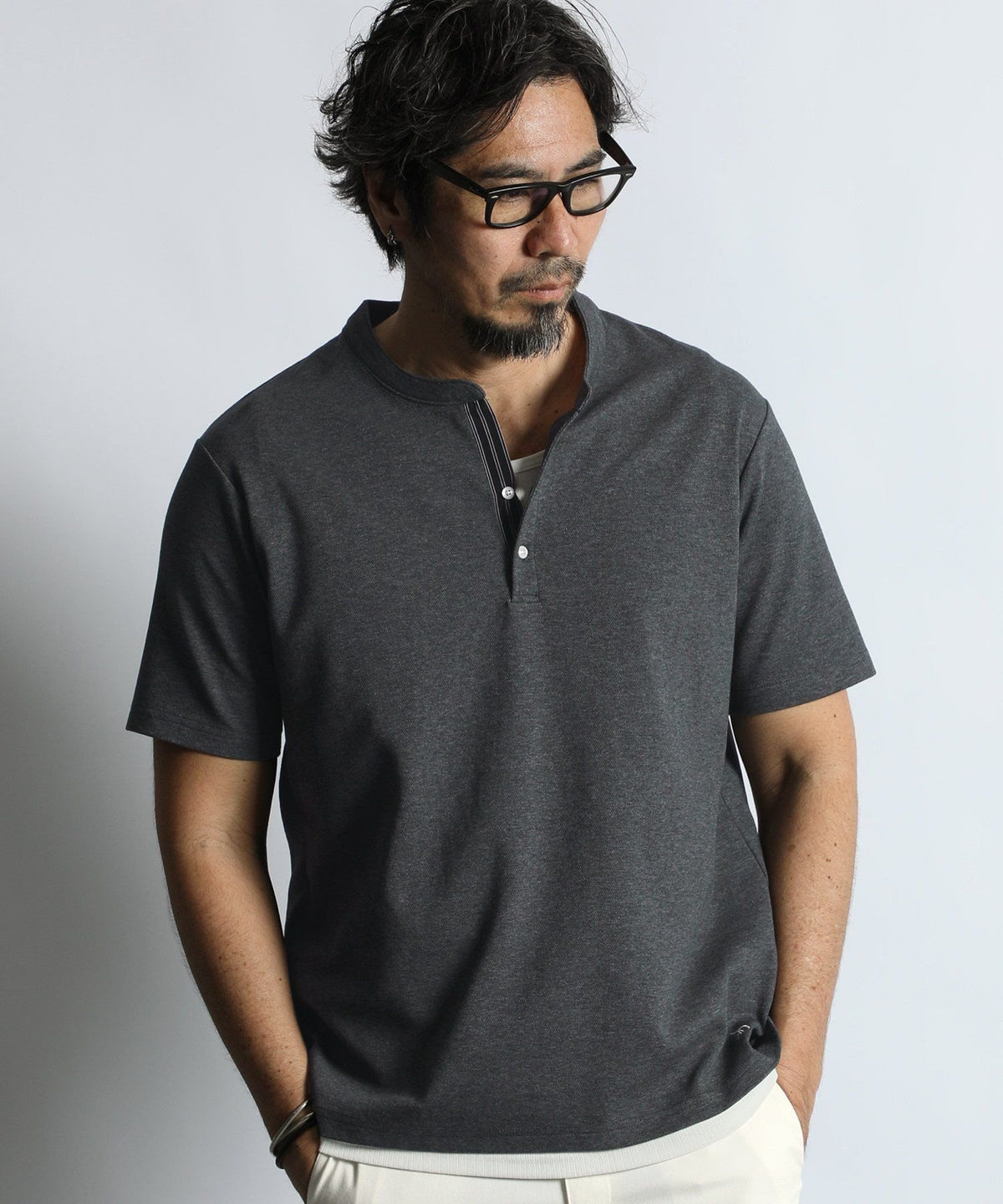 吸水速乾・防シワ クールファイバー Vネック オープンカラー スキッパーTシャツ