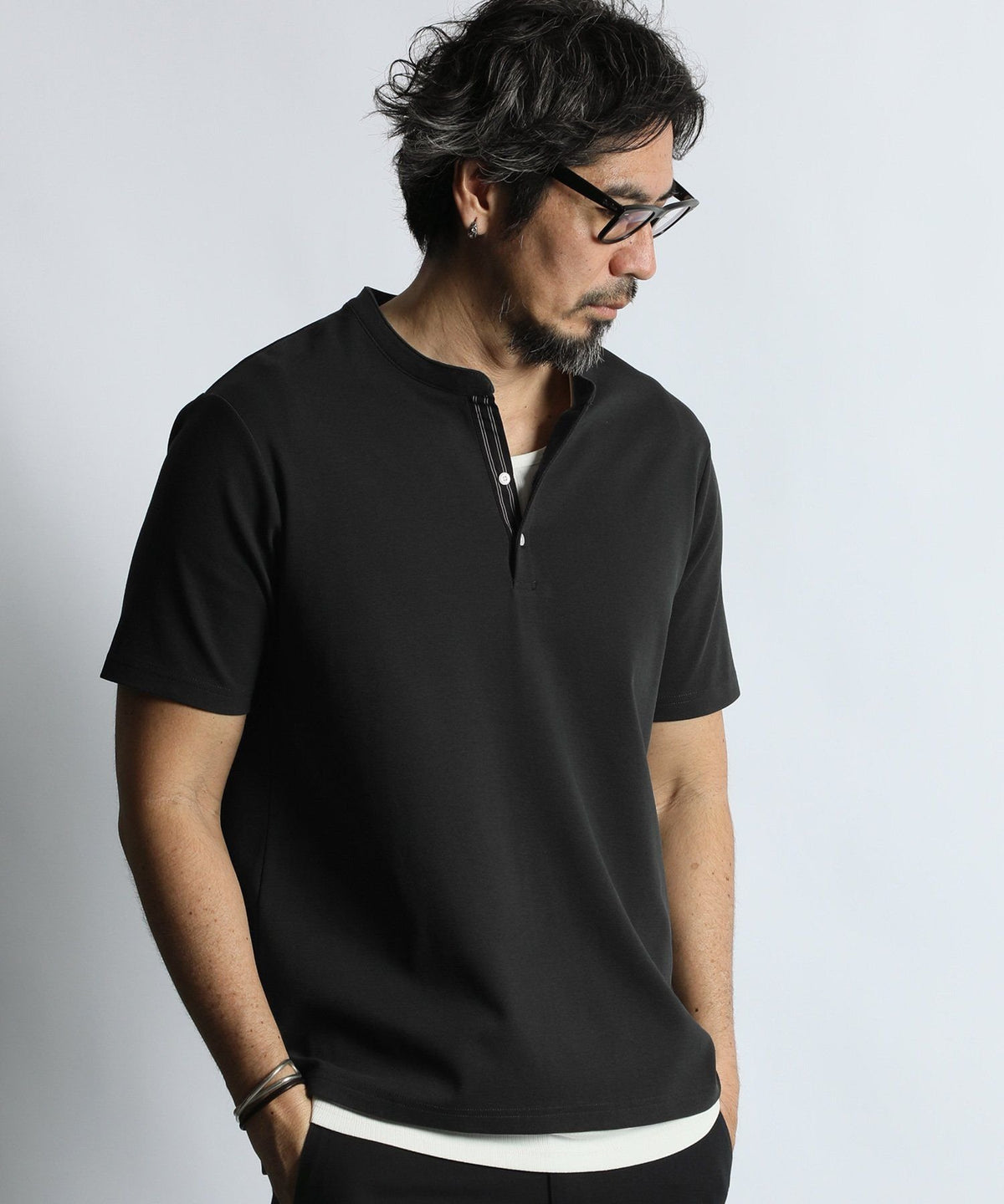 吸水速乾・防シワ クールファイバー Vネック オープンカラー スキッパーTシャツ