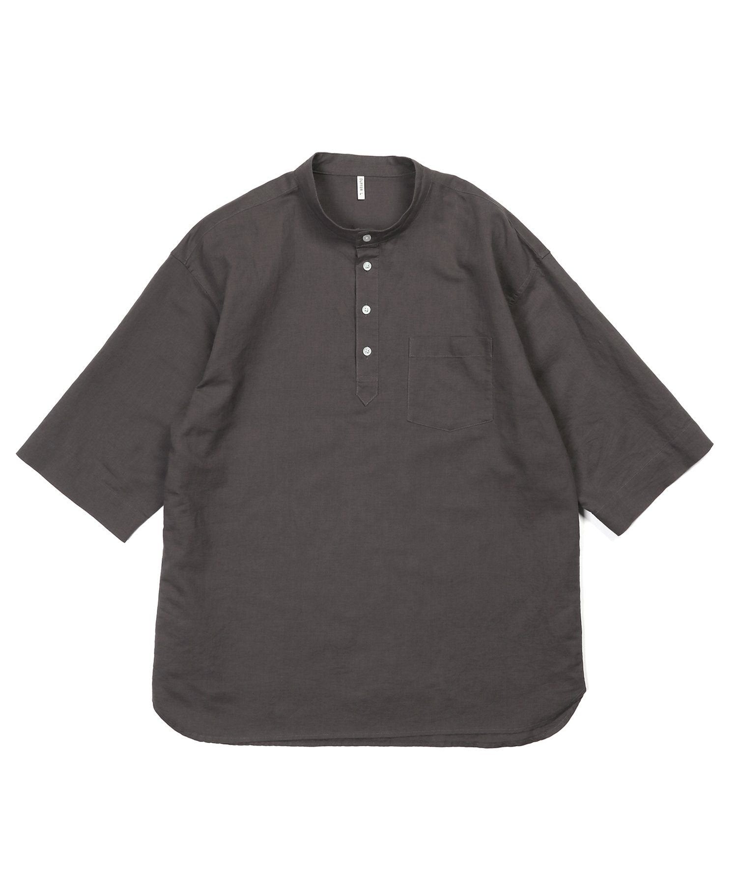 完売【美品】MOGA ナチュラルタンブラーボリュームシャツ L 麻 七分袖 綿麻素材 セットアップ 7分袖 バンドカラーシャツ