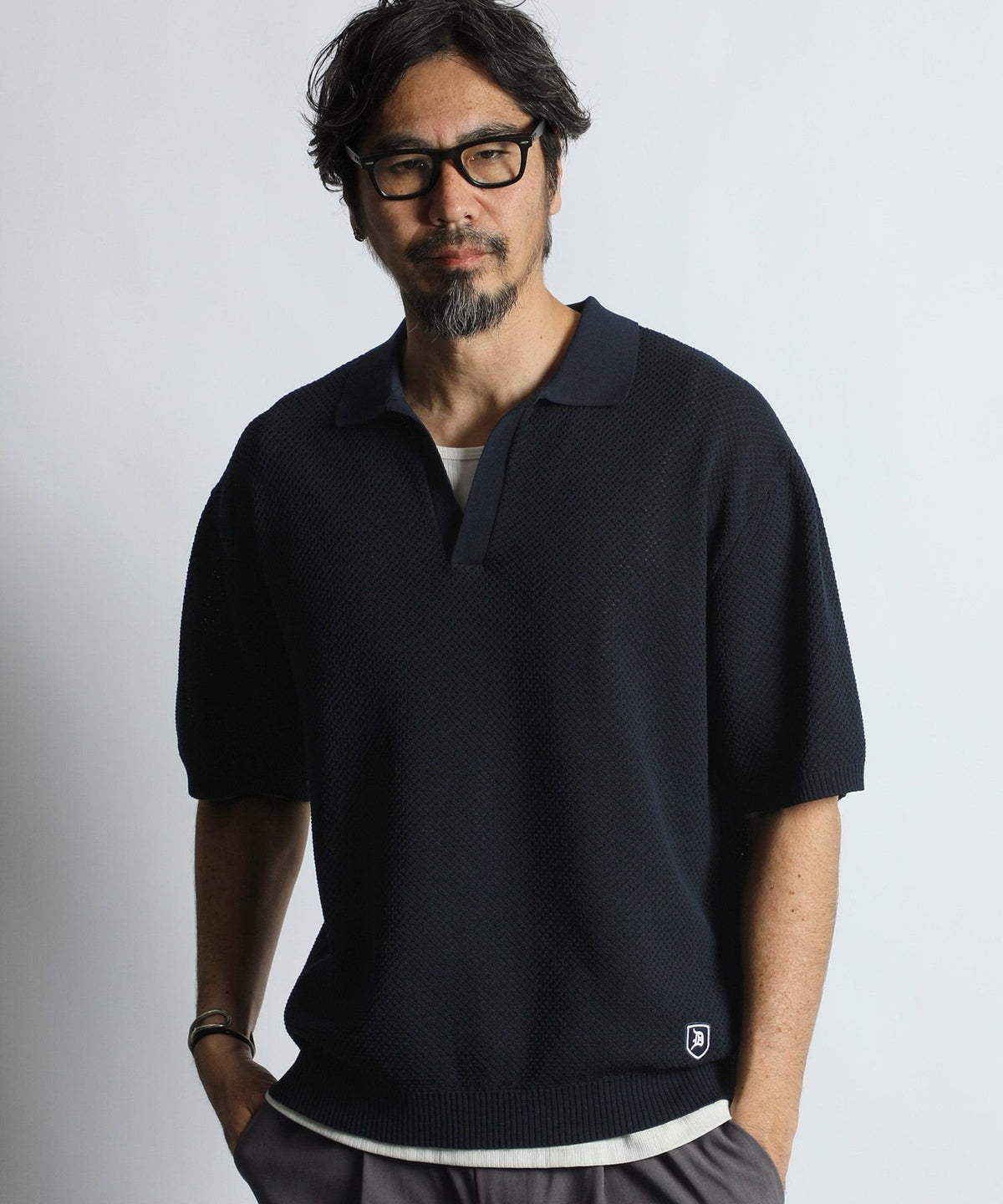 mesh knit skipper polo