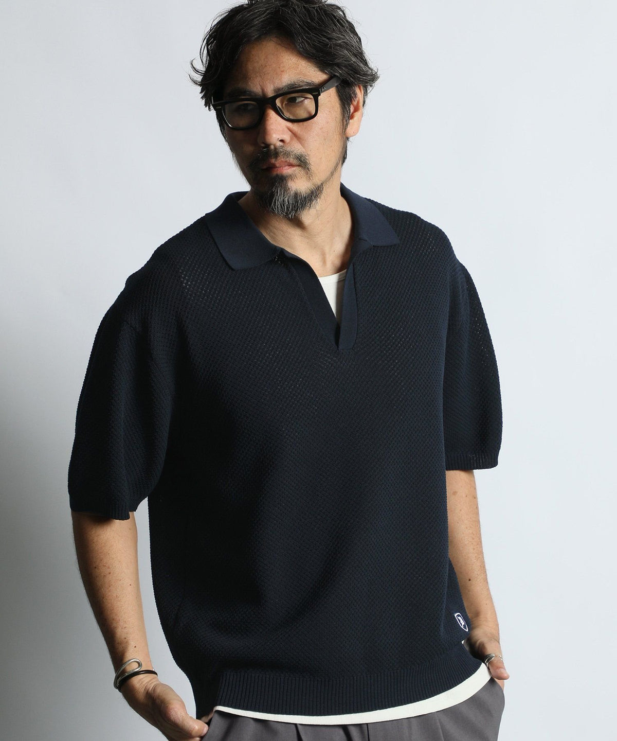 mesh knit skipper polo