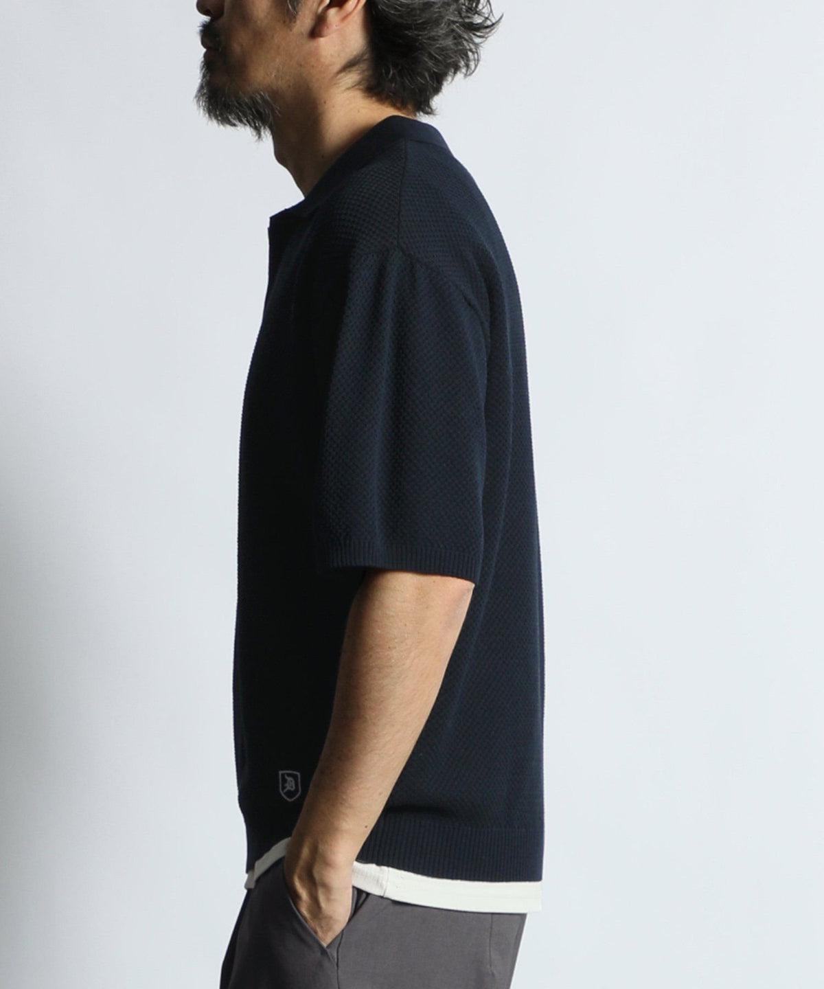 mesh knit skipper polo