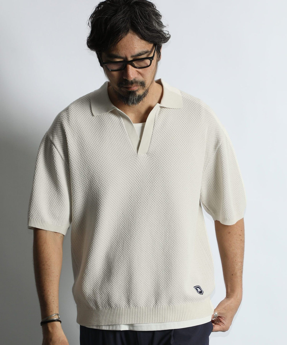 mesh knit skipper polo