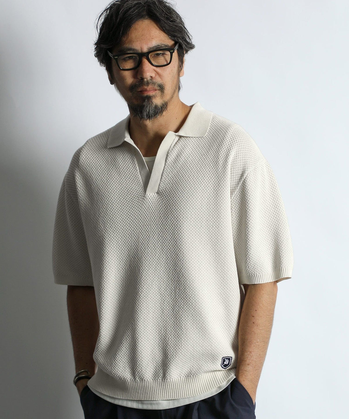 mesh knit skipper polo