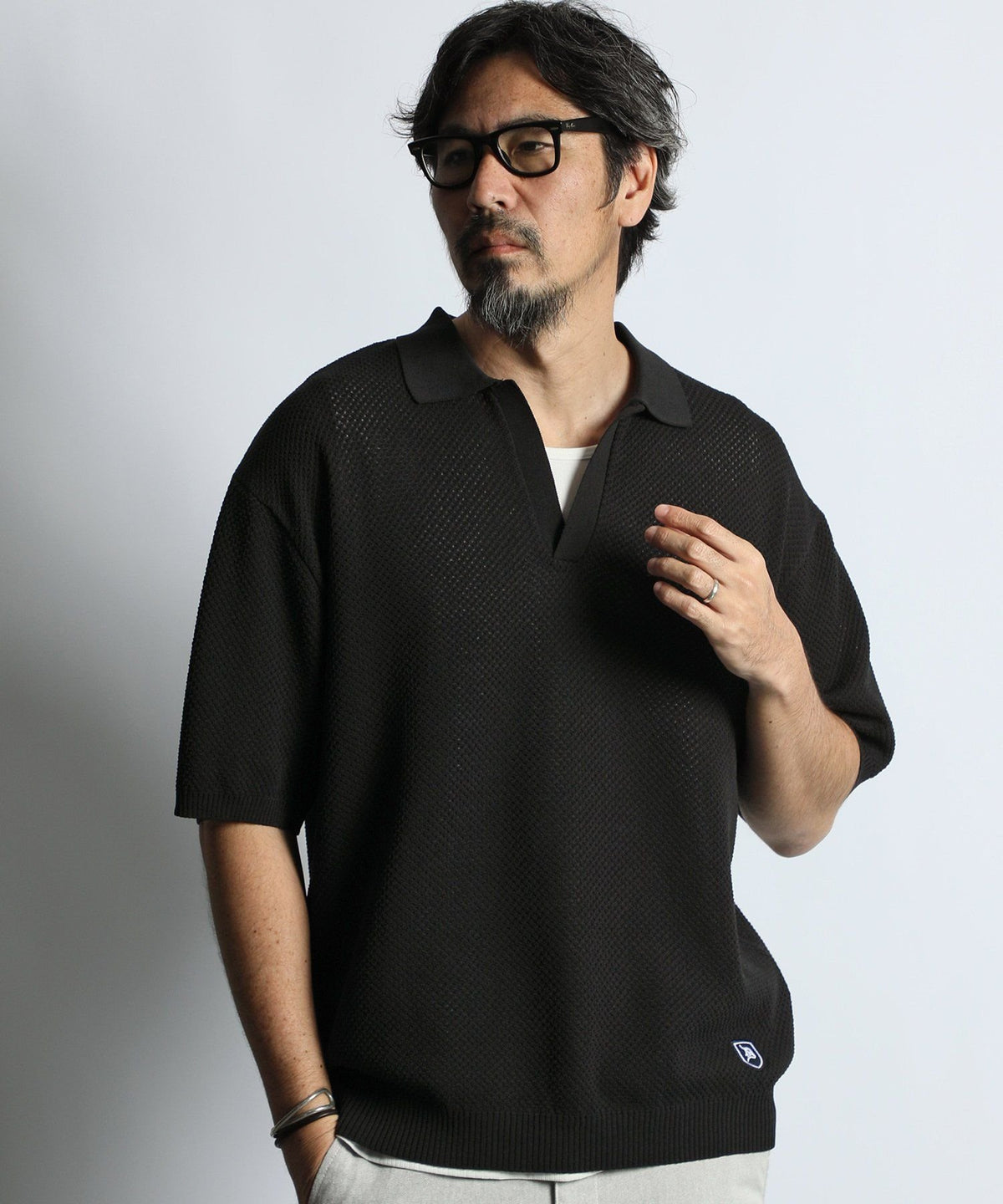 mesh knit skipper polo