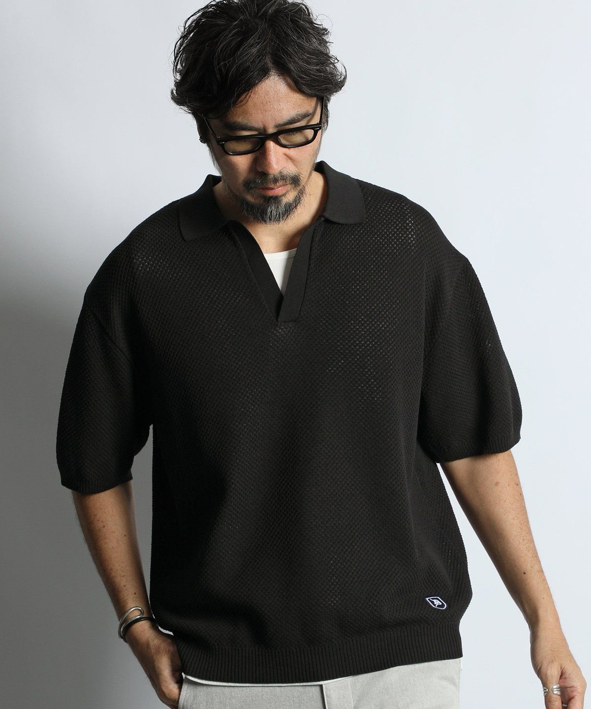 mesh knit skipper polo