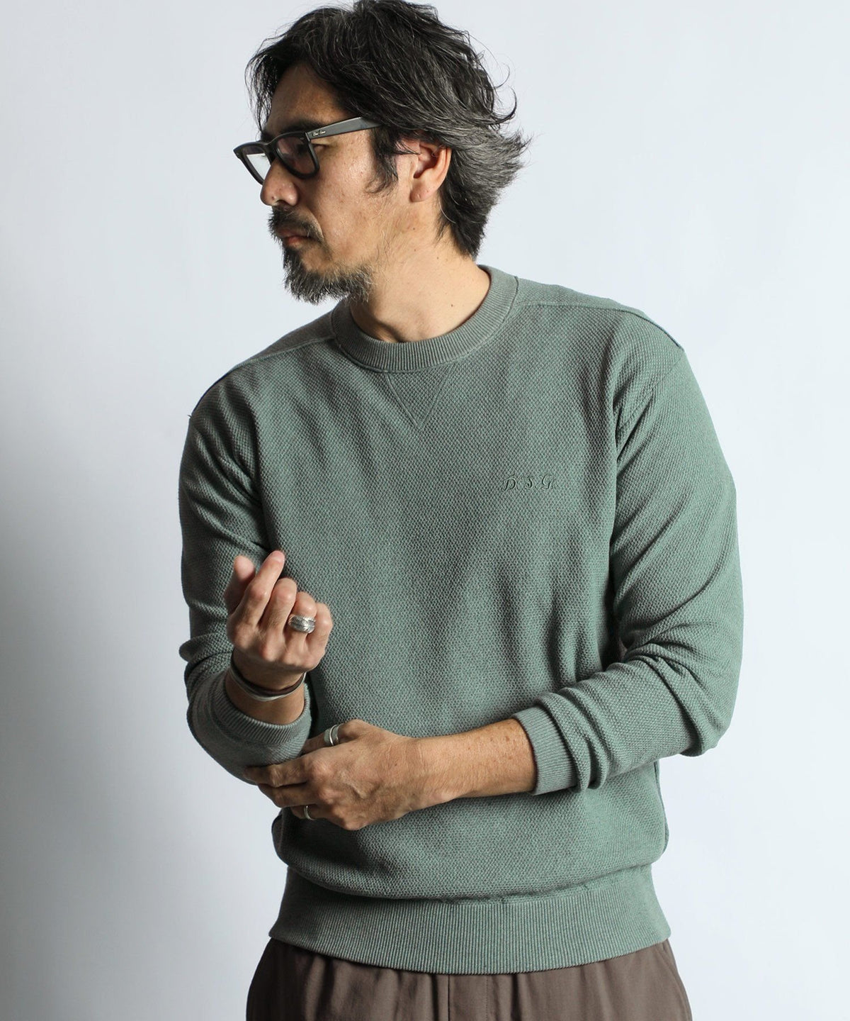 クルーネック コットン クレープニット