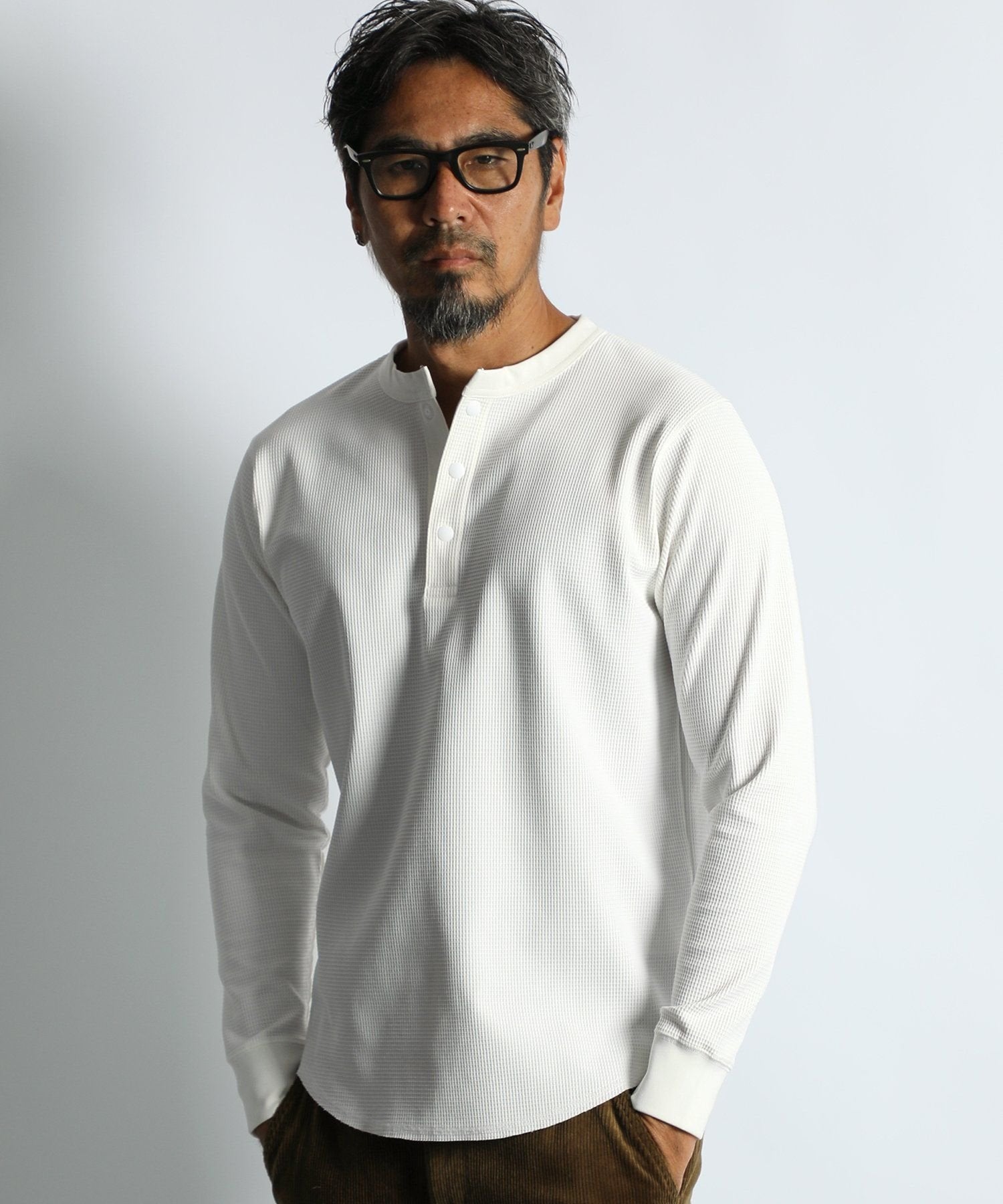 機能素材 「エアフレックス」ミニワッフル ヘンリーネック ロング