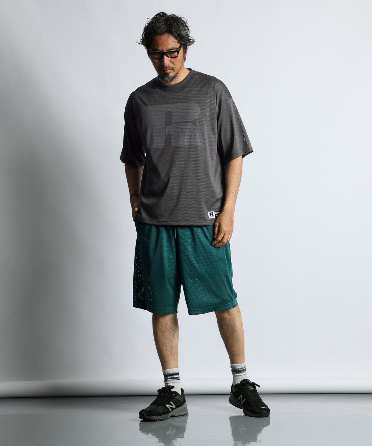 〔BLACK LABEL〕：セットアップ対応 ラッセルアスレティック別注 メッシュショーツ