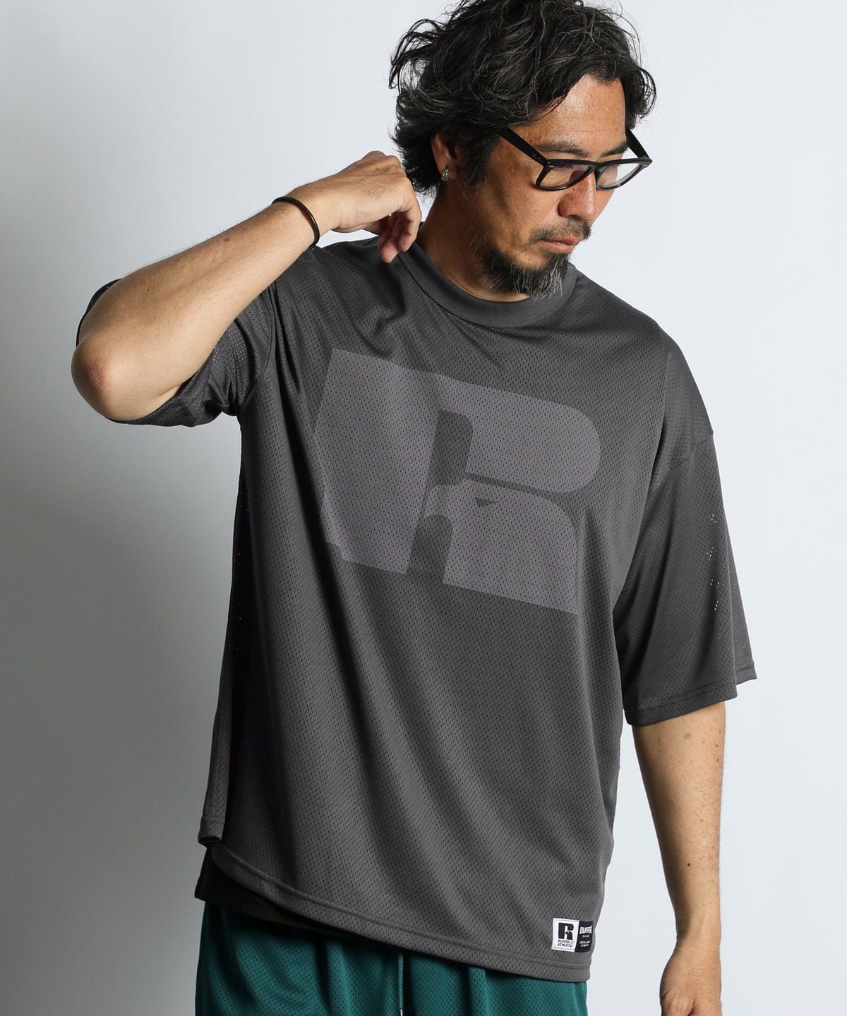 〔BLACK LABEL〕：セットアップ対応 ラッセルアスレティック別注 メッシュTシャツ