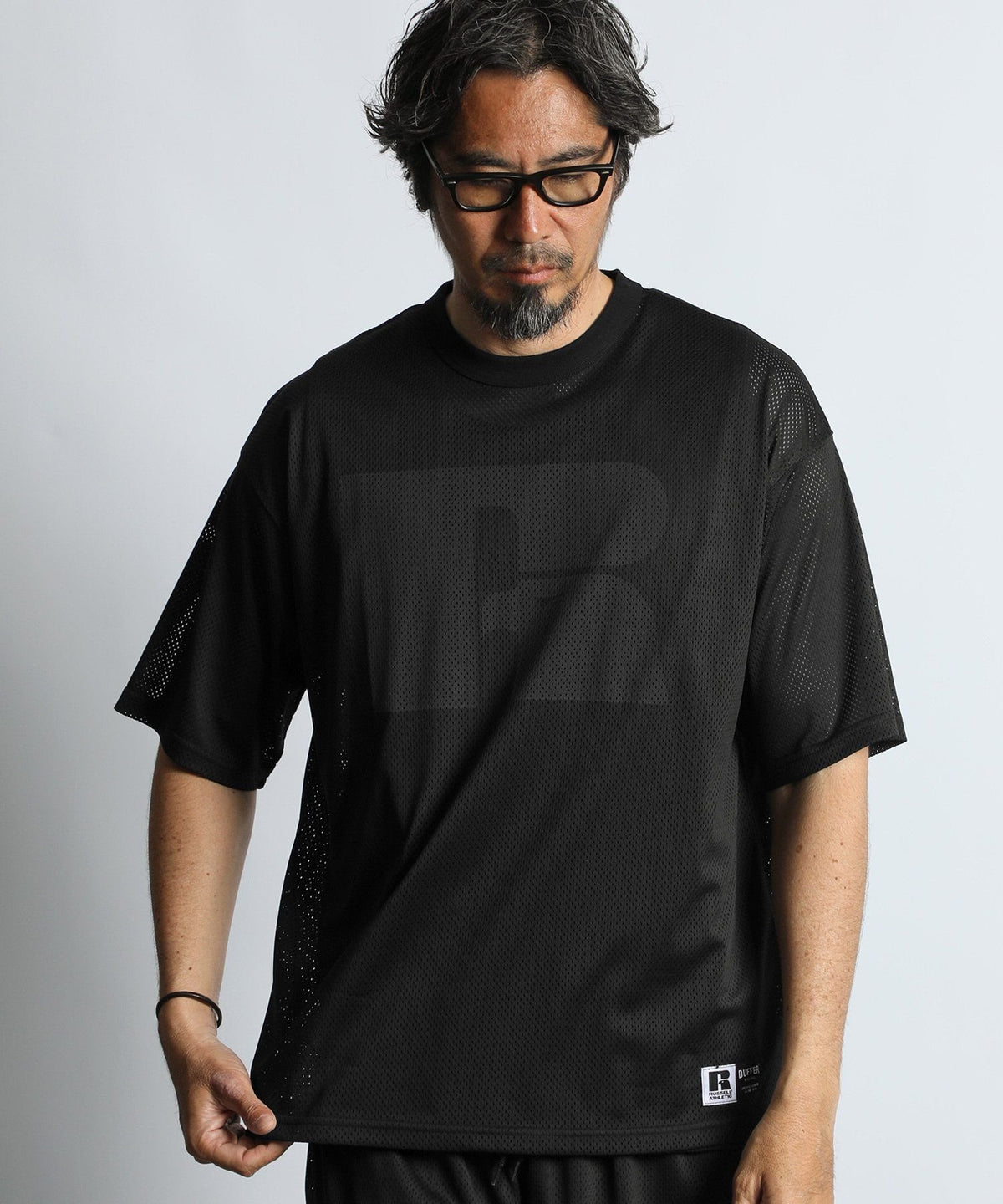 〔BLACK LABEL〕：セットアップ対応 ラッセルアスレティック別注 メッシュTシャツ