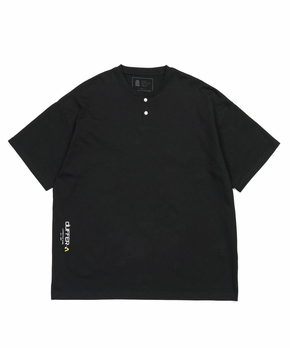 〔BLACK LABEL〕：オーバーサイズ ヘンリーネックTシャツ / 度詰め天竺