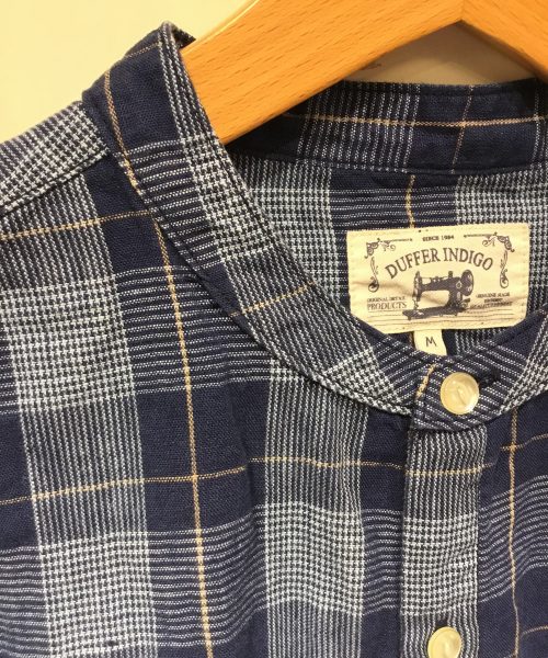 【INDIGO LABEL】INDIGO CHECK BAND COLLAR SHIRTS