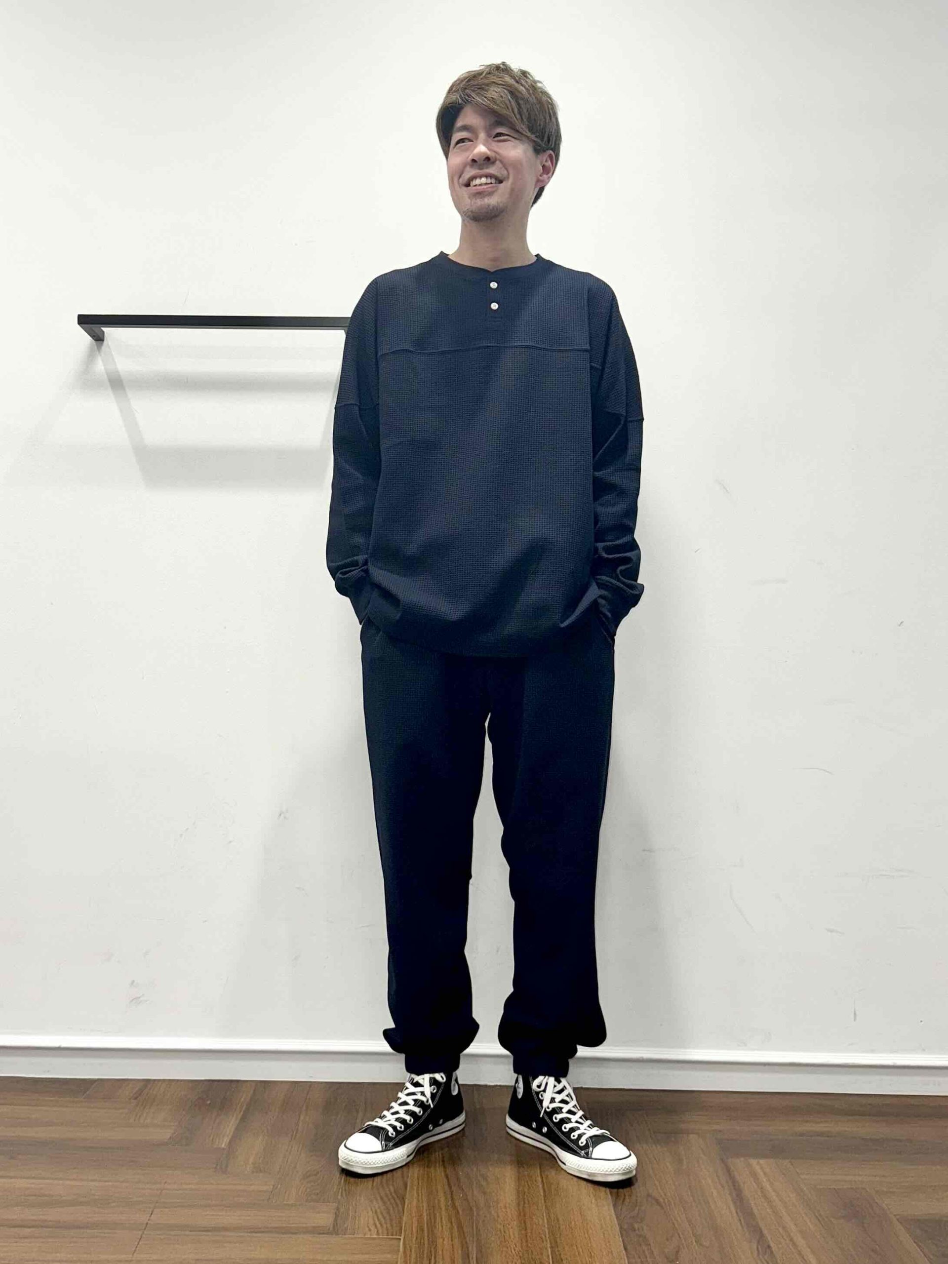 25SS】ワッフル生地ヘンリーネックセットアップ【長袖Ver