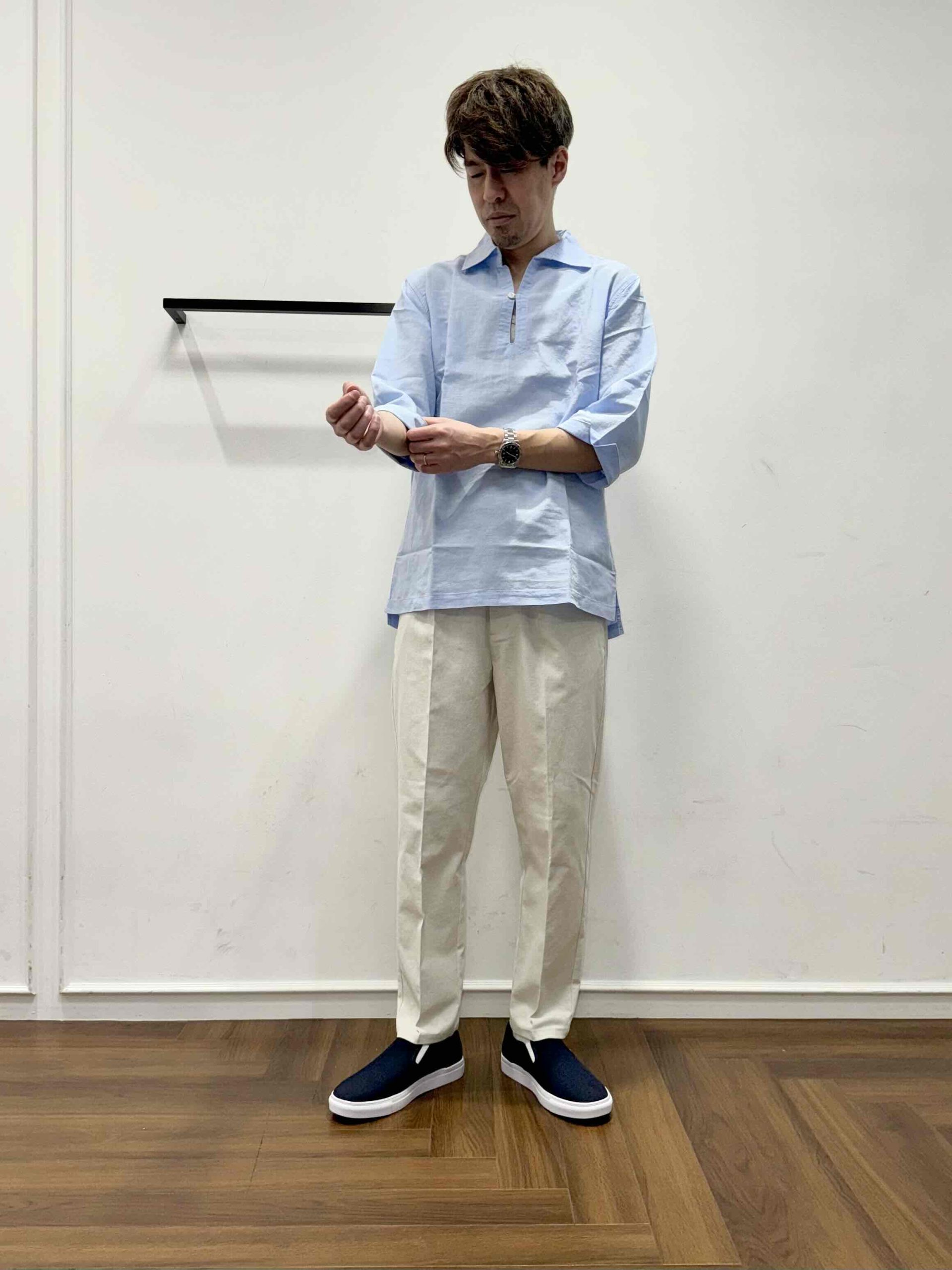ちぃページ 25SS】バンドカラーシャツセットアップ【OLIVE】 – The DUFFER