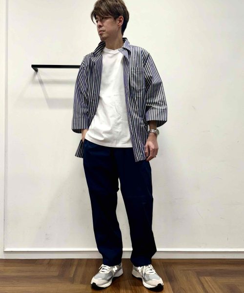 【25SS】James Fabricストライプシャツコーデ【NAVY】