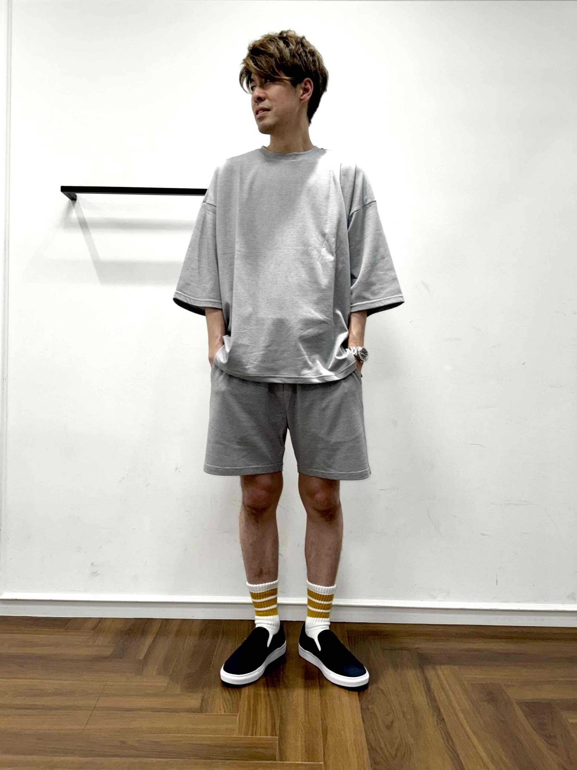 25SS】ナローボーダーリラックスセットアップコーデ【NAVY】 – The