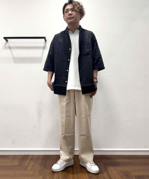 【25SS】5分袖シアサッカーシャツコーデ【NAVY】