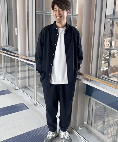 【25AW】麻混リブシャツセットアップコーデ【NAVY】