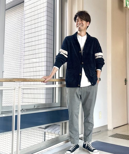 【25AW】モールニット ショールカラー カーディガンコーデ【NAVY】