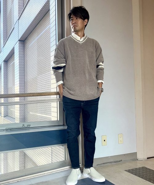 【25AW】フットボールデザイン モールニットコーデ【BEIGE】