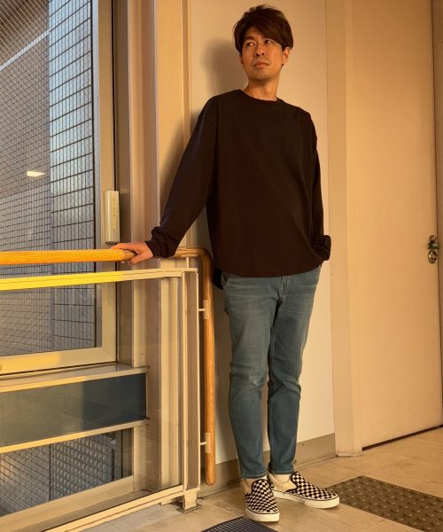 【25AW】オーバーサイズ ラウンドヘム ロンTシンプルコーデ【NAVY】