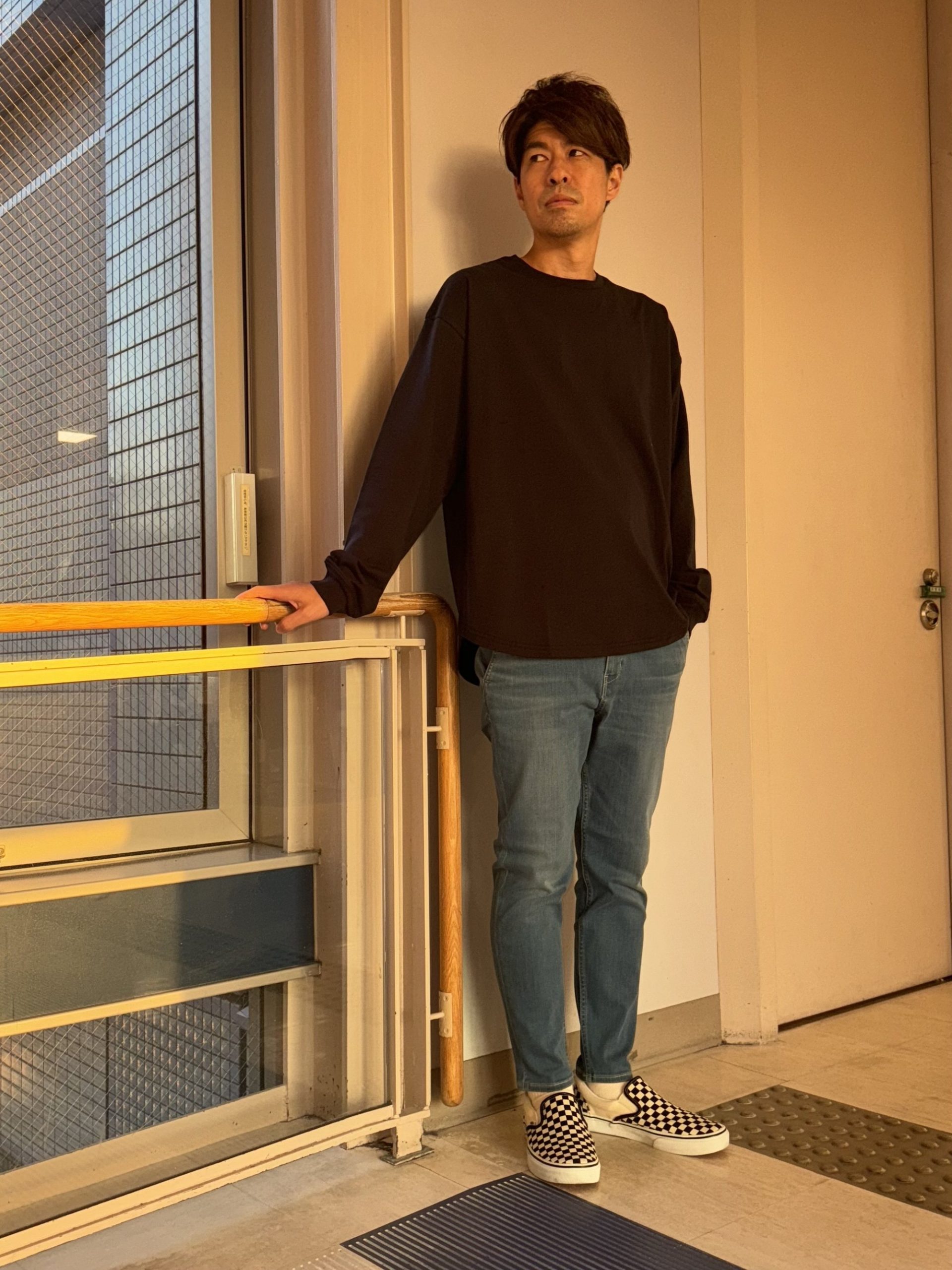 25AW】オーバーサイズ ラウンドヘム ロンTシンプルコーデ【NAVY