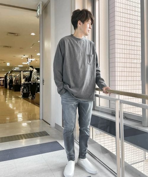 【25AW】スノー加工 ルーズフィットロンTEEコーデ【BLUE GRAY】