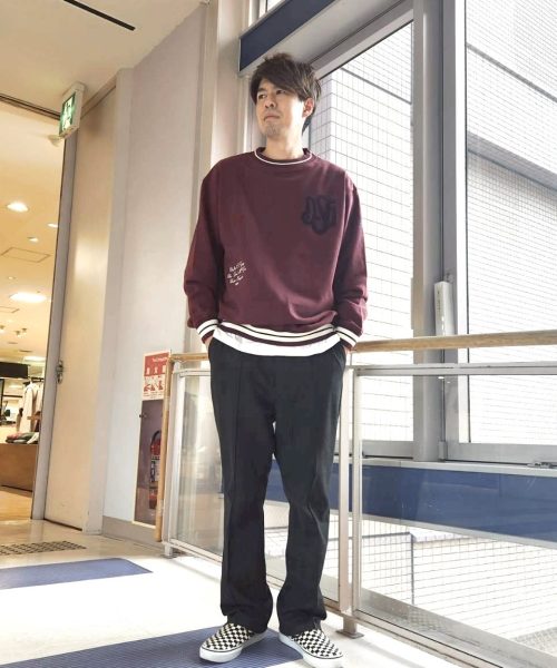 【25AW】カレッジ クルーネック スウェットコーデ【burgundy】