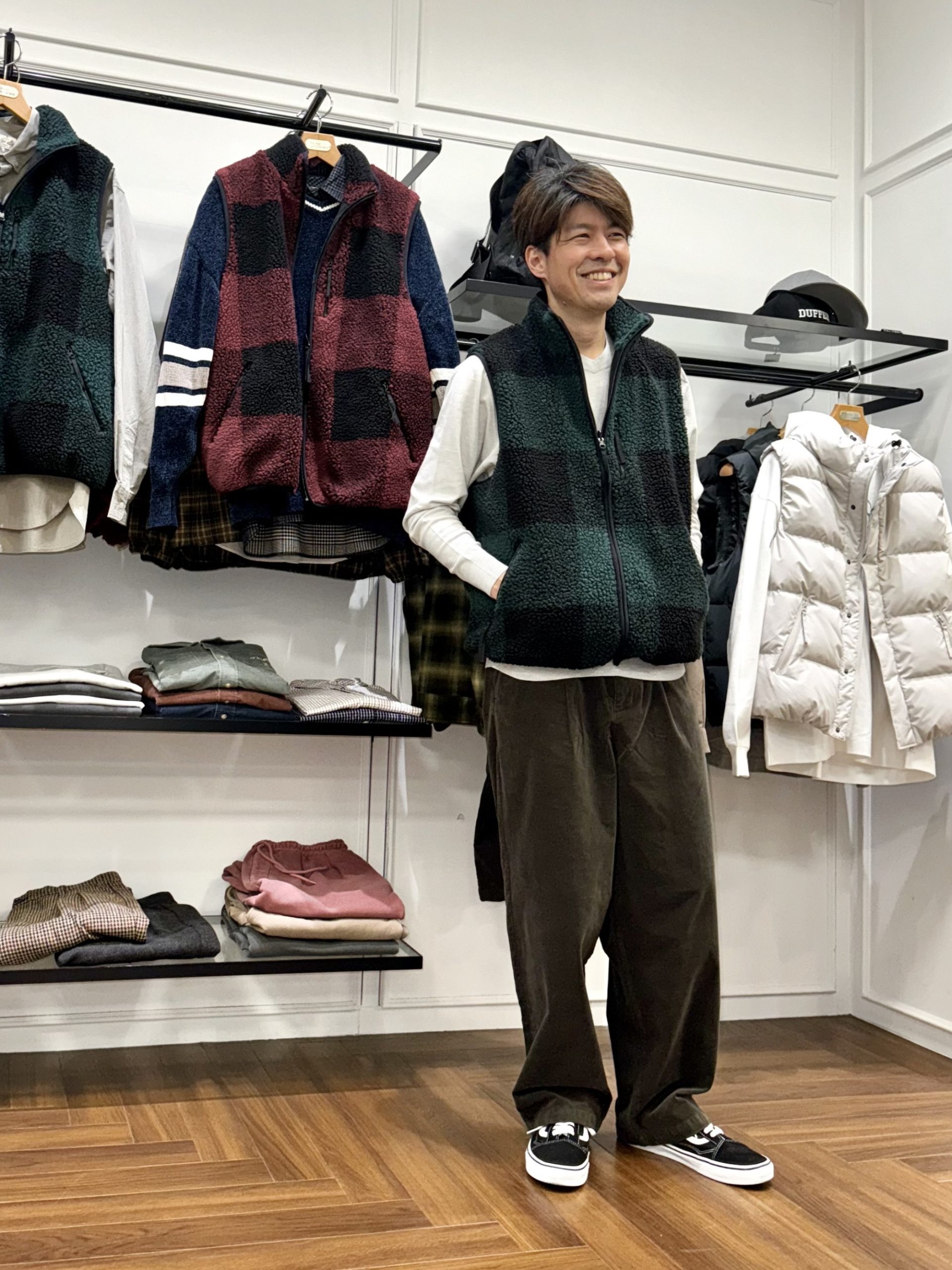25AW】リバーシブルボアベストコーデ【DARKGREEN】 – The DUFFER of St