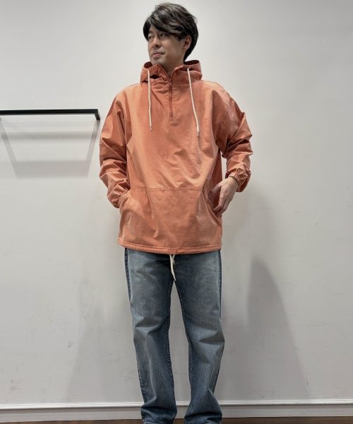 【26SS】サルファ染めオックスフォードシャツパーカー コーデ【ORANGE】