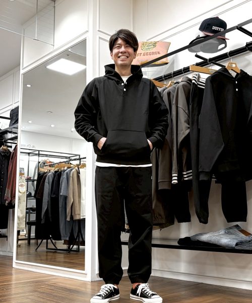 【26SS】機能素材 「エアフレックス」 ヘンリー パーカーコーデ【BLACK】