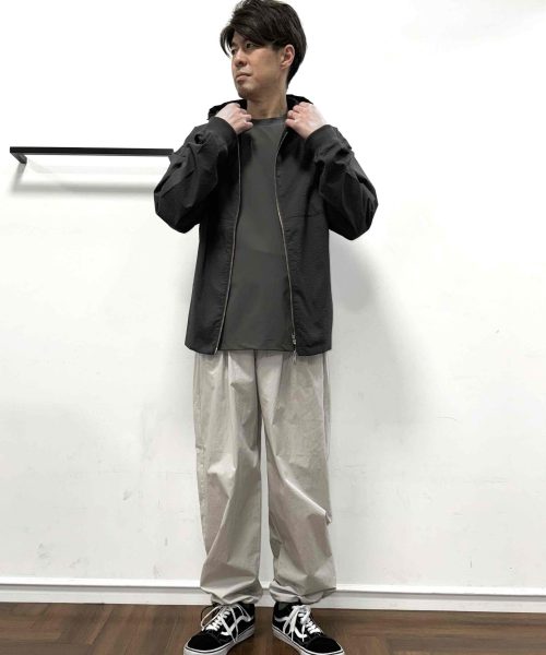 【26SS】シアサッカーパーカーグレーコーデ【CHARCOALGRAY】